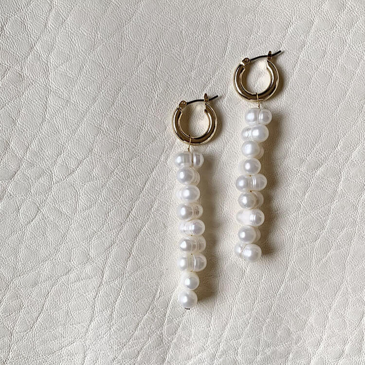 twin pearl long hoop pierce