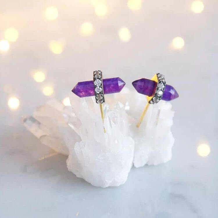 CZ, Purple Aventurine Stud Earrings