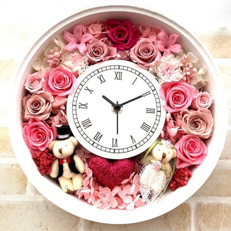◆オーダーメイド彫刻◆受注制作◆　プリザーブドフラワー 花時計　ウエディング　結婚祝い　両親贈呈品