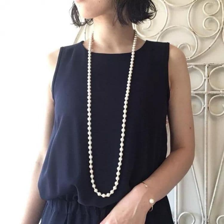 Cotton pearl long necklace