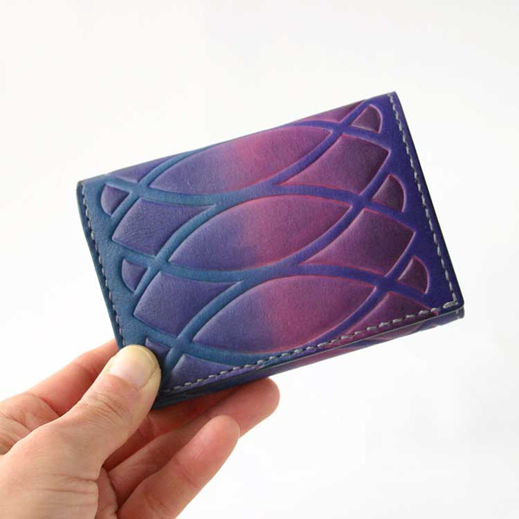 手染め手縫い革財布　Mini Card　purple×blue